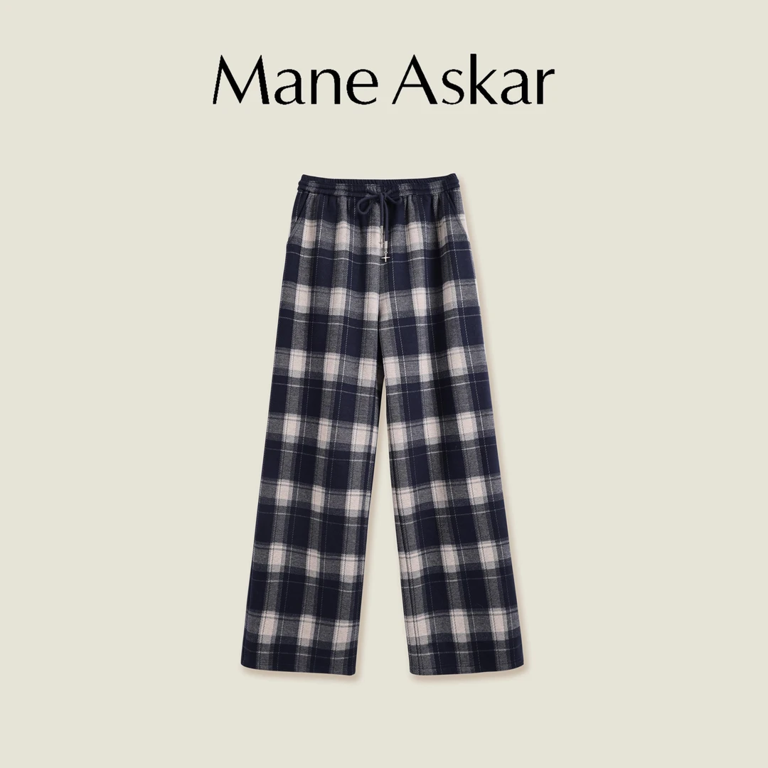 ManeAskar冬季新款时尚休闲格子阔腿裤显瘦宽松长裤OK01045