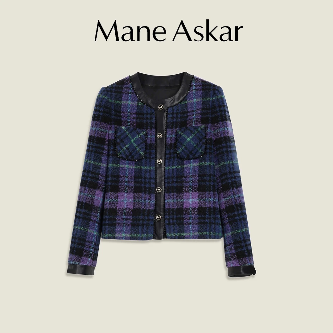 秋冬新款小香风气质格纹显瘦毛呢短款外套女OK6072