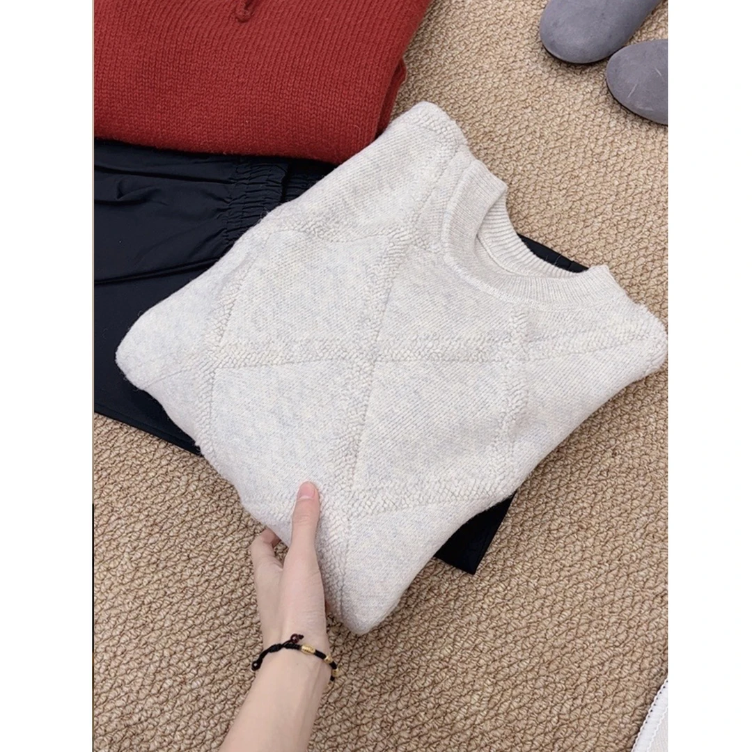 【菱格纯色打底】圆领纯色针织打底衫韩版毛衣打底 YTJ-17-18