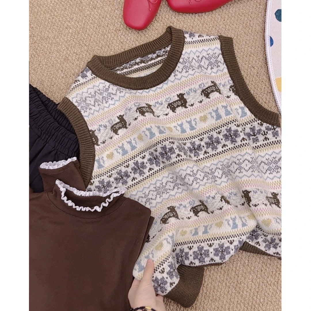 【复古马甲】圆领纯色复古提花针织马甲女韩版宽松外搭 GZ-58666