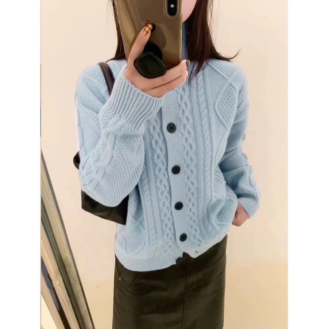 高领多纽扣针织开衫女毛衣外套 SEL-5505