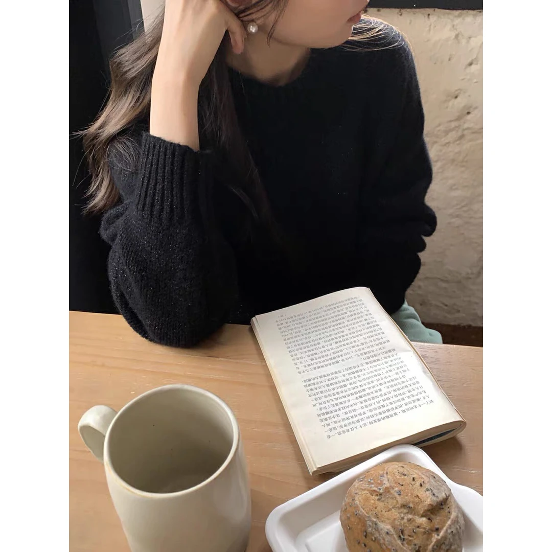 【亮丝粗针】纯色亮丝套头针织衫韩版毛衣外搭  YTJ-17-13