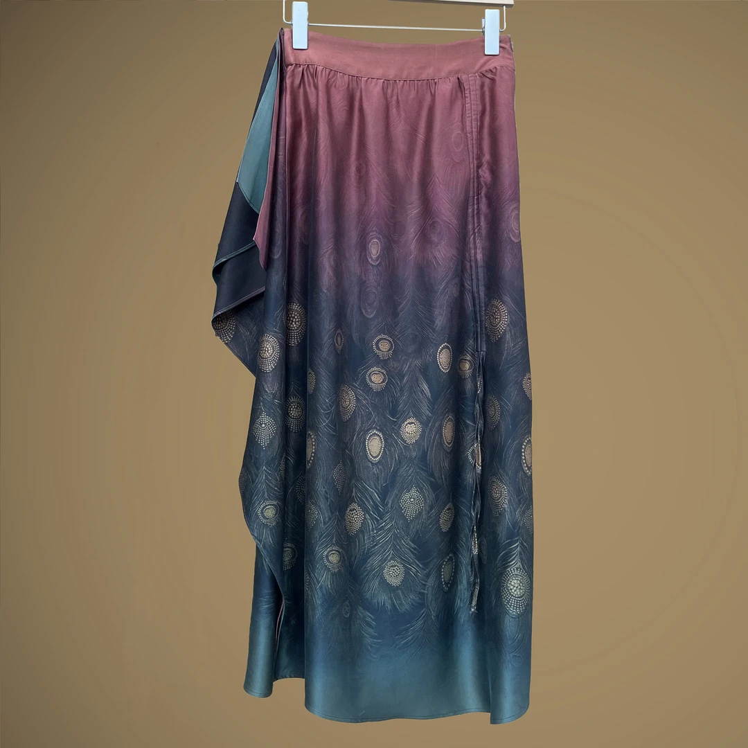 23079【JERUIXU】孔雀羽毛渐变小重缎设计感半裙