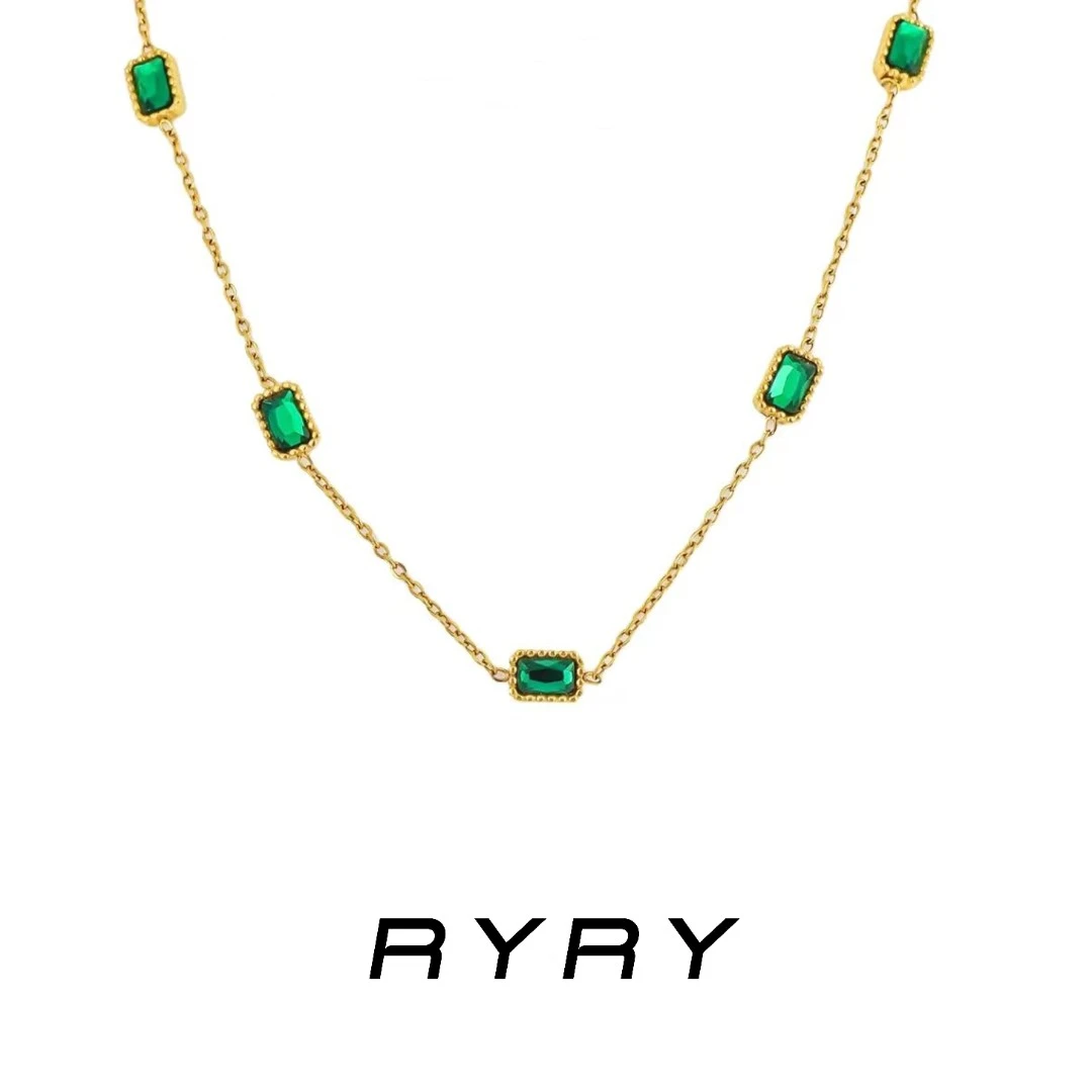 RYRY 铜合金项链 百搭仙女ins精致满天星绿色锆锆项链