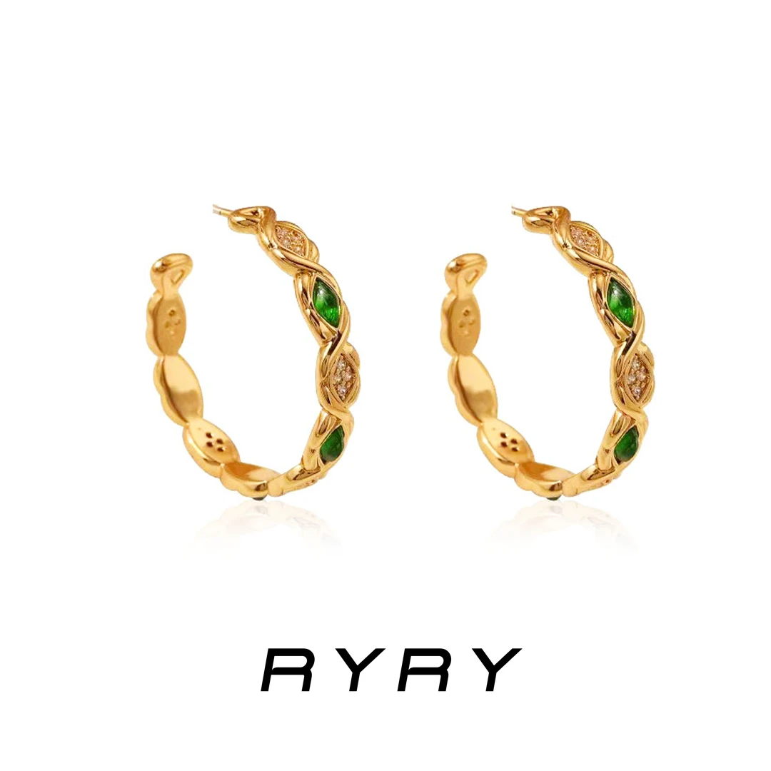 RYRY欧美新款锆石c型耳环耳圈轻奢小众简约时尚耳饰