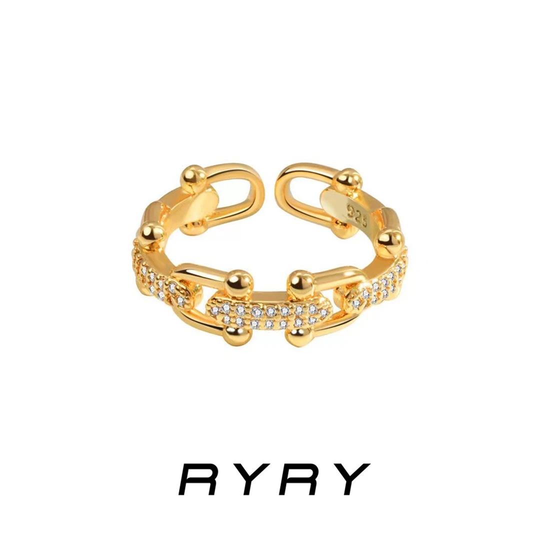 RYRY 铜合金戒指 金色马蹄轻奢时尚小众简约开口戒指