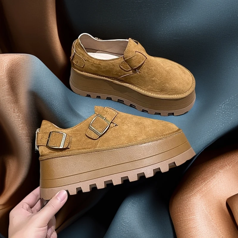 柚子有茗2024勃肯厚底增高一脚蹬懒人小个子超高跟复古面包乐福鞋