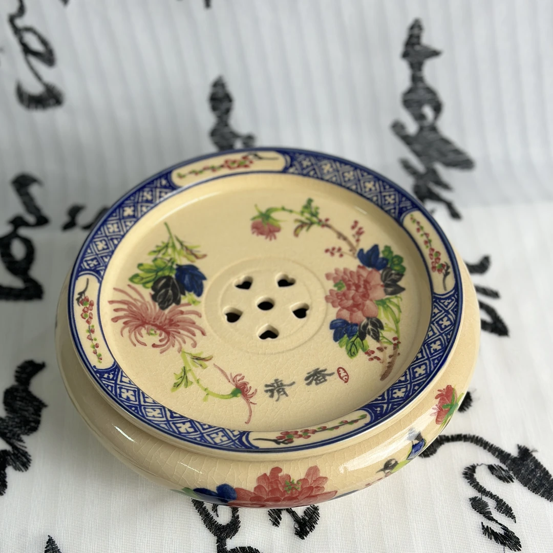 潮州枫溪釉下五彩茶海干泡台茶盘老物件泡盘半手工茶池陶瓷家用