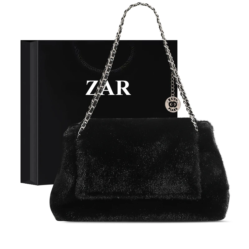 ZAR&RUILR/查瑞娜秋冬毛毛包包毛绒通勤包大容量百搭链条单肩大包