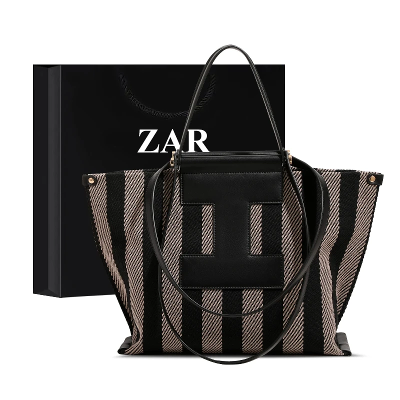 ZAR&RUILR/查瑞娜休闲条纹帆布包包女高级感百搭通勤大容量托特包