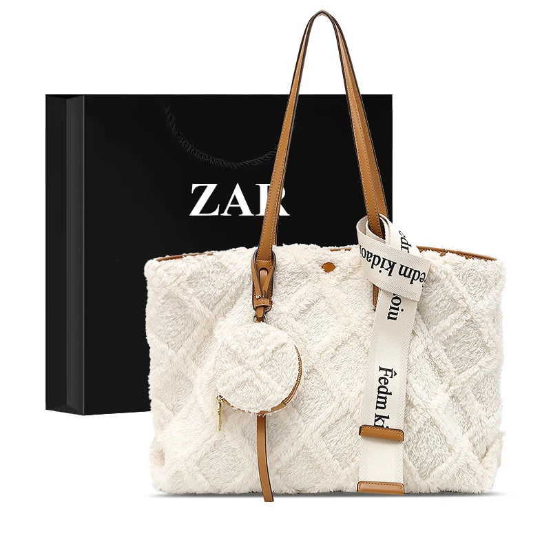 ZAR&RUILR/查瑞娜通勤毛绒包包女大容量毛毛包秋冬单肩大包托特包