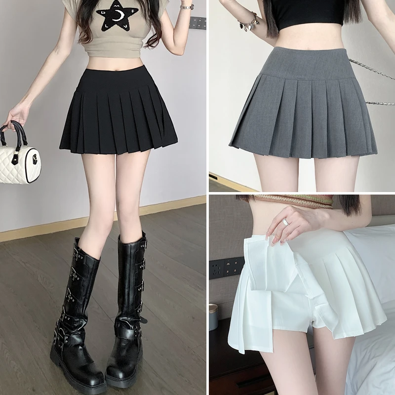少女西装料百褶裙防走光高腰A字半身裙ins潮2025春夏新款显瘦短裙