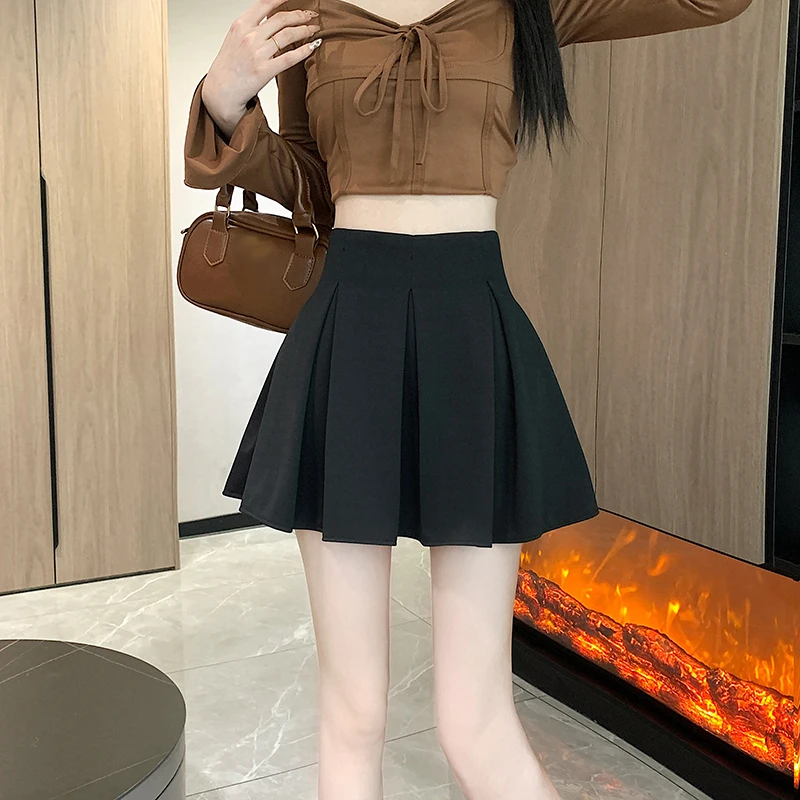 春秋黑色蓬蓬小个子半身裙高腰显瘦百搭遮胯防走光A字裙子a字