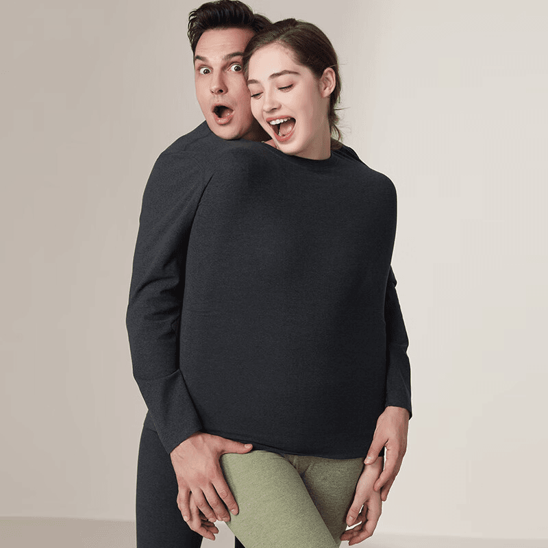 南极人【换洗两套装】舒绒粉发热肌底衣保暖衣圆领秋冬长袖套装款