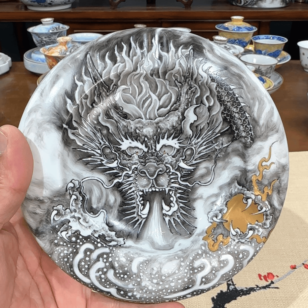纯手工手绘墨龙雪茄缸