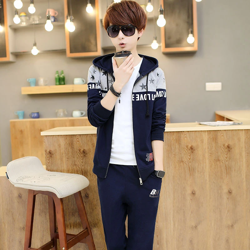 卫衣男青少年运动套装13春秋季初中学生两件套16岁休闲外套潮韩版