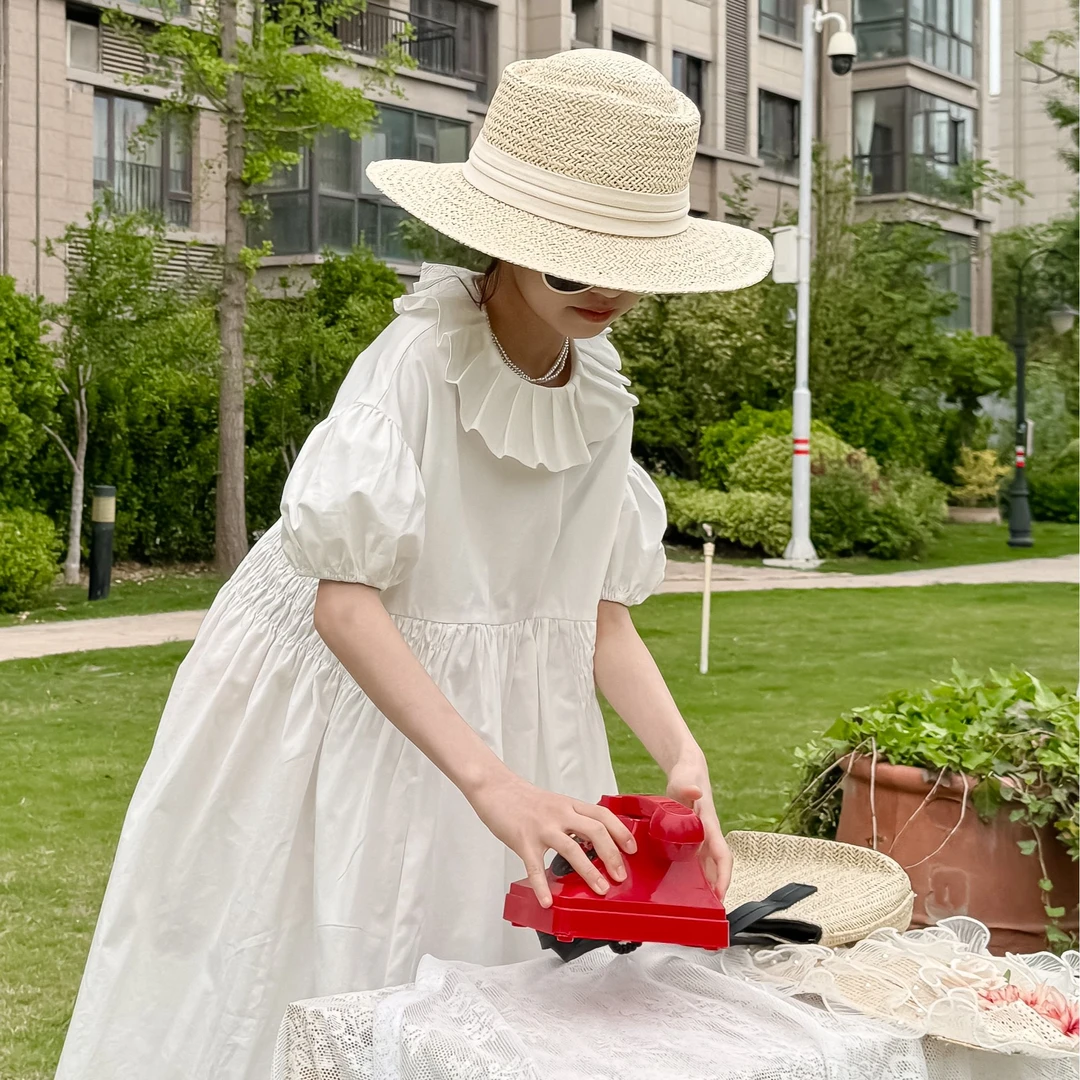 2025新款夏季中大童女童连衣裙韩版泡泡袖法式甜美小清高定原创