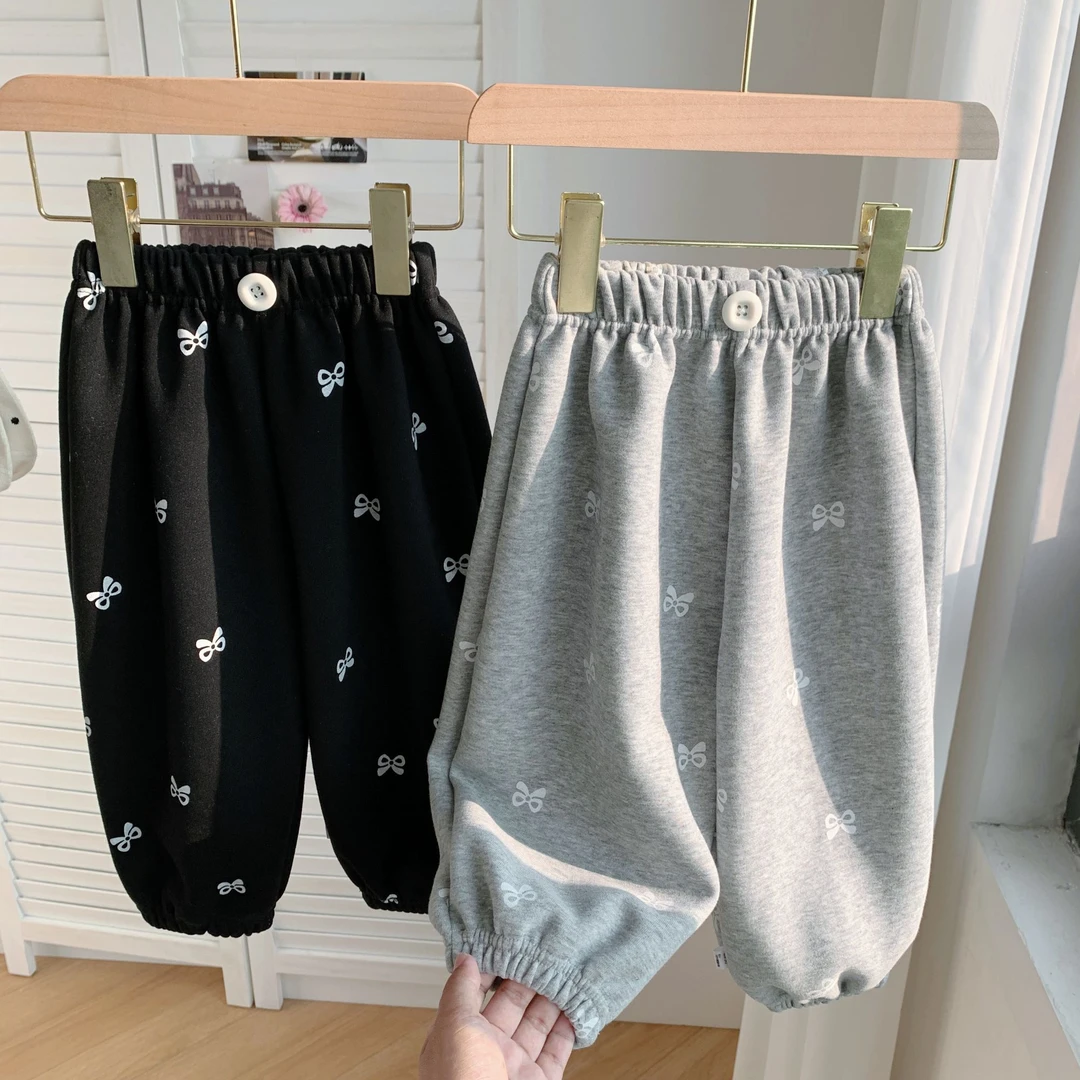 女童韩系时尚甜美满印蝴蝶结休闲裤