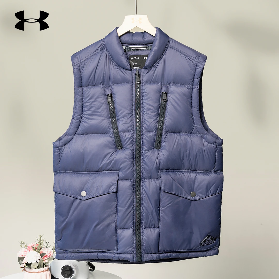 安德玛春秋高档羽绒马甲男休闲保暖立领防风训练运动短款羽绒马甲