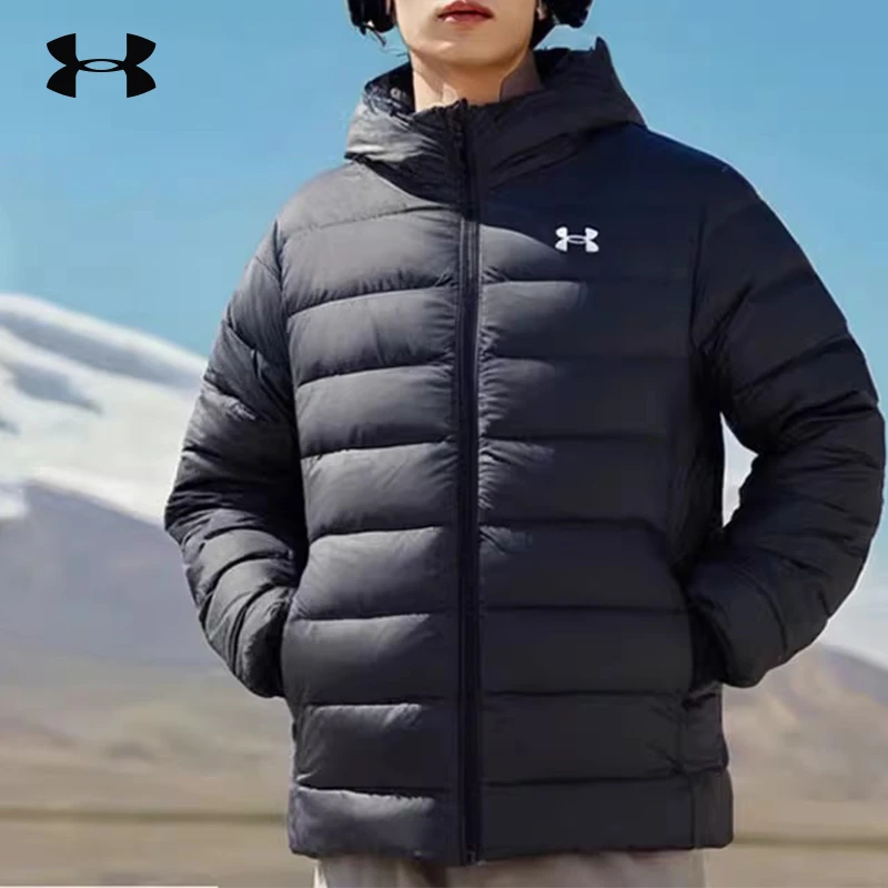 安德玛短款连帽羽绒服男子冬季户外保暖轻薄夹克鸭绒休闲运动外套