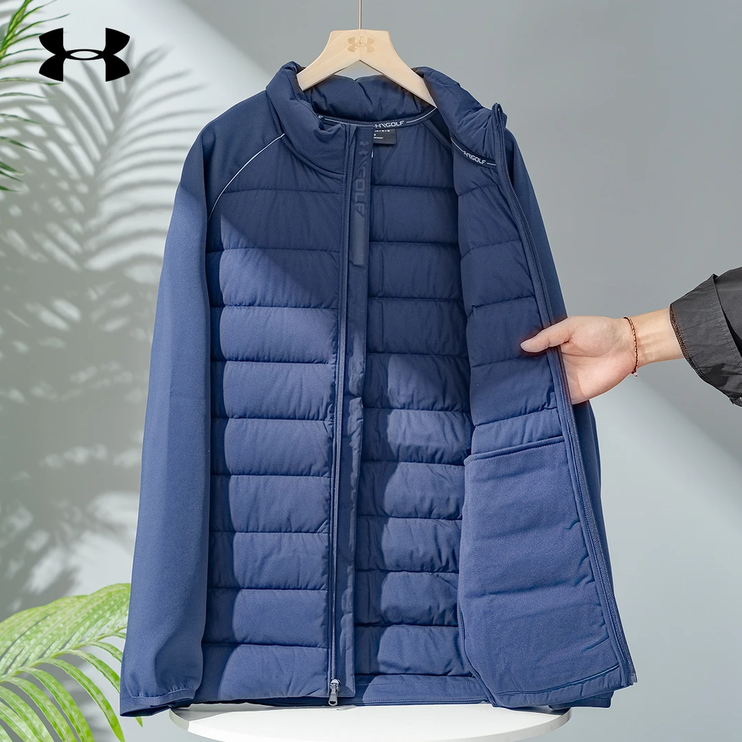 安德玛春季羽绒服男款立领防风棉服夹克黑色休闲轻薄运动外套加厚