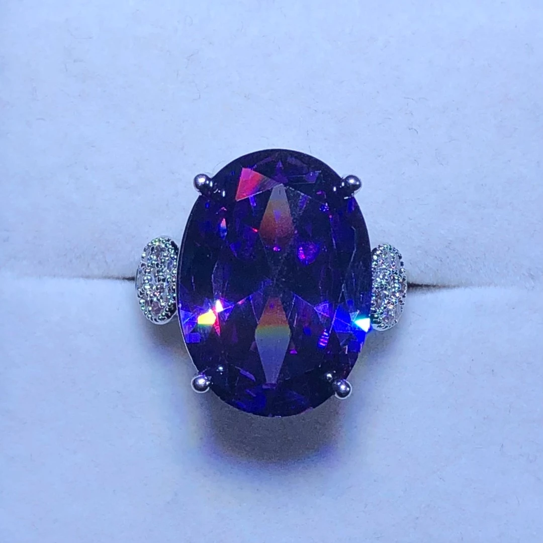 1164妖紫水戒指银色托开口可调节