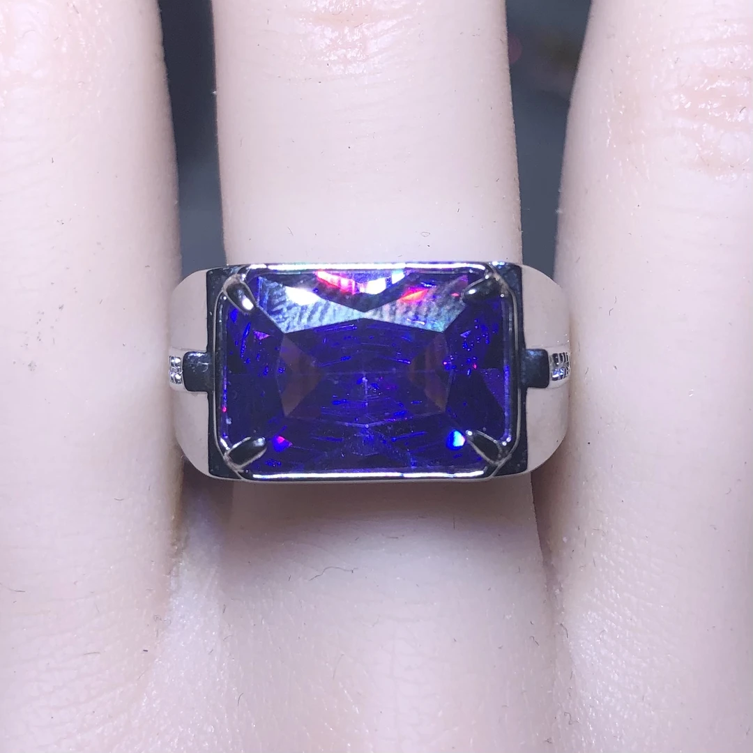 1164妖紫水戒指银色托开口可调节