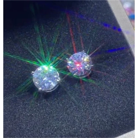 3114白钻耳钉银色托培育一对8克拉4爪6爪开口可调节