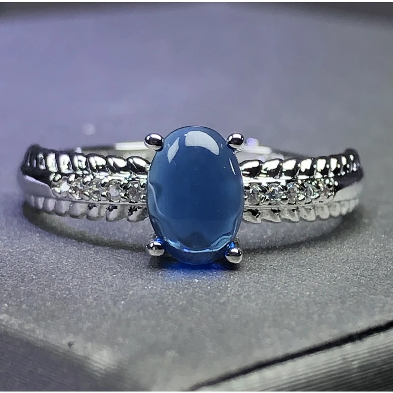 111445深蓝碧戒指银色托培育开口可美丽漂亮时尚