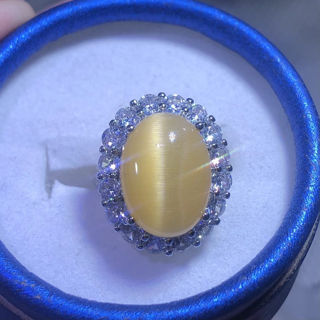 11354黄色猫眼戒指魅力大方轻奢镶嵌培育奢华动人大方开口可调节