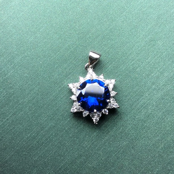 21146深宝蓝吊坠银色托美丽漂亮培育精致时尚豪华