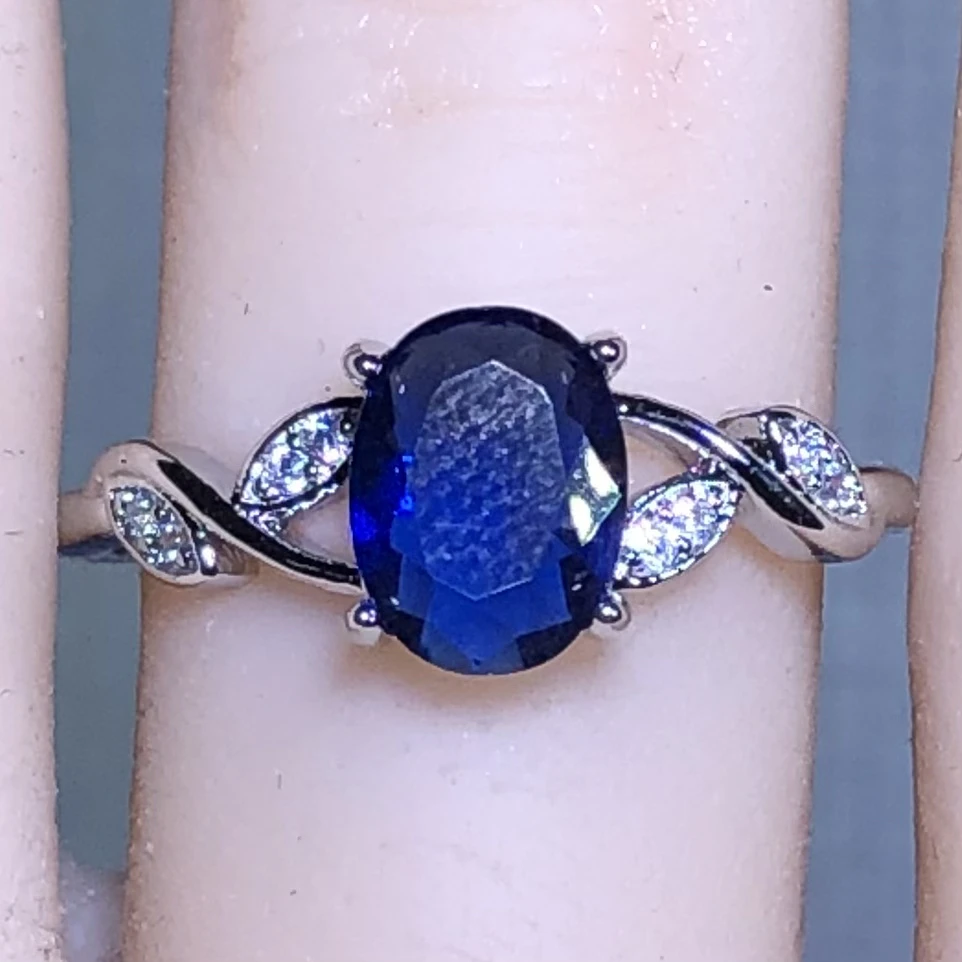 111443宝蓝色3克拉戒指培育美丽漂亮活口开口可调节