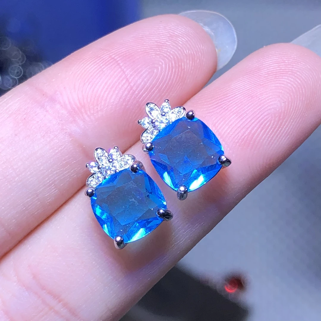 31204蓝色海蓝耳钉4爪开口可调节