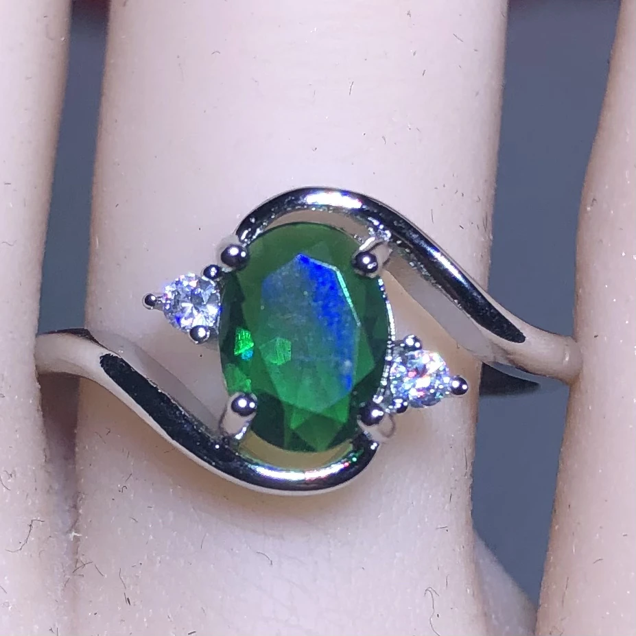 111243宝绿色3克拉戒指活培育口开口可调节