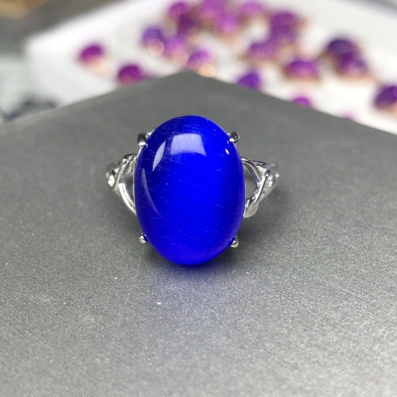 11354深蓝色猫眼戒指开口可调节时尚美丽精致精美豪华镶嵌   大方