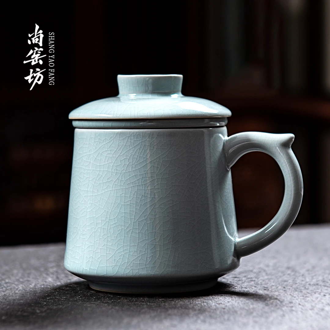汝窑茶杯个人专用杯高档陶瓷过滤茶水分离泡茶杯办公室男款复古杯