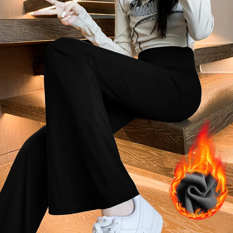 2024款百搭小黑裤加绒加厚微保暖喇喇叭裤阔腿休闲裤