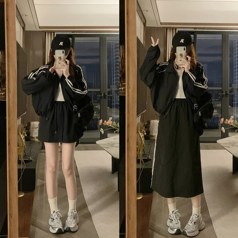 无品牌9827#微胖女装秋季新品减龄显瘦上衣+半身裙两件套套装