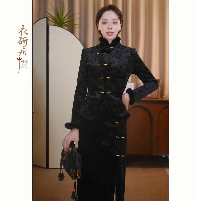 【梦露】新中式国风冬季新款内搭提花加绒加厚打底上衣女长袖3