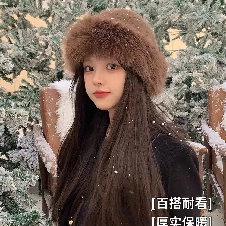 秋冬加厚毛毛帽子百搭时尚冬季毛绒防寒渔夫帽