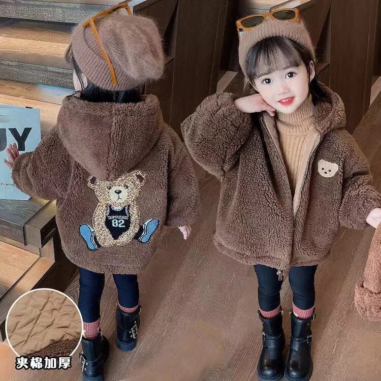 女童厚外套3-6岁潮款保暖冬装加厚童装棉服秋冬连帽毛毛女童秋冬