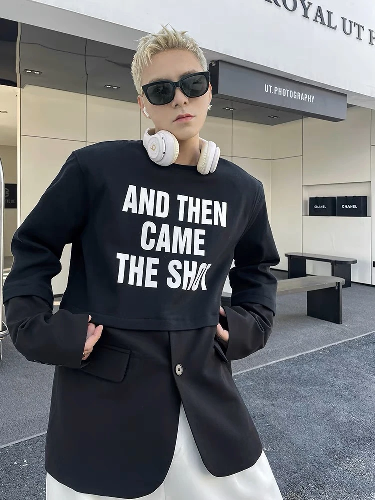 正维路男装【福利款】23000个性潮男字母印花拼接卫衣西装上衣