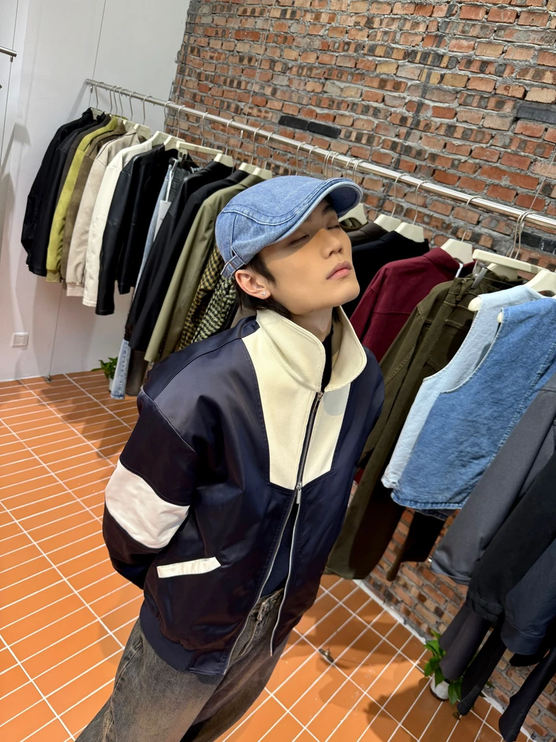 正维路男装 5021个性拼色拉链夹克外套潮流百搭宽松上衣