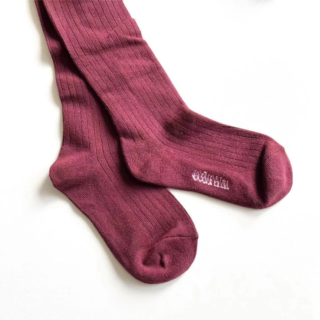 8093-酒红色长袜儿童连裤袜