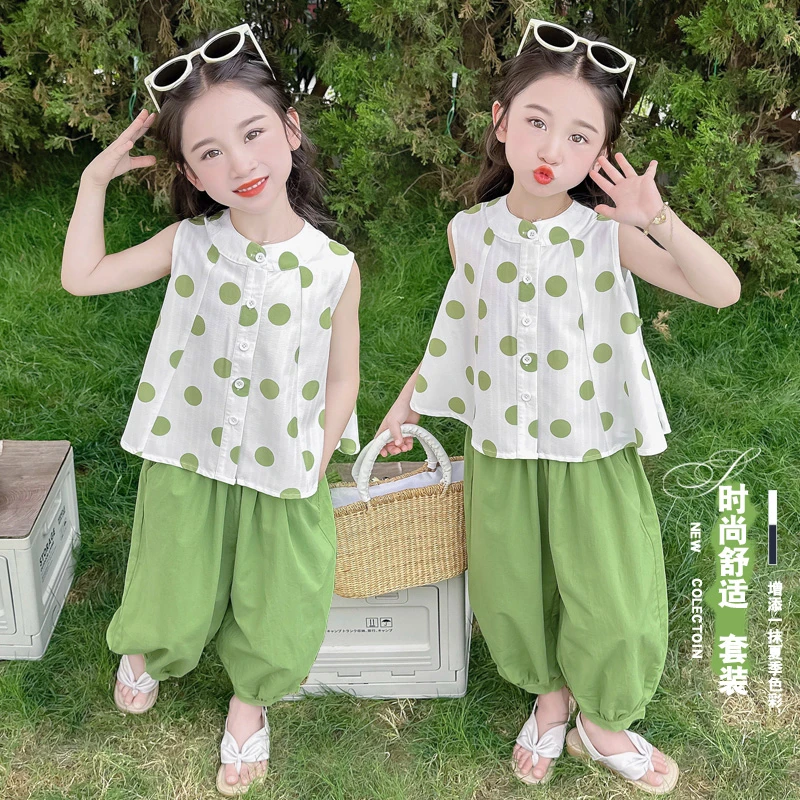 女童洋气小套装甜美夏季圆点中小童女孩两件套