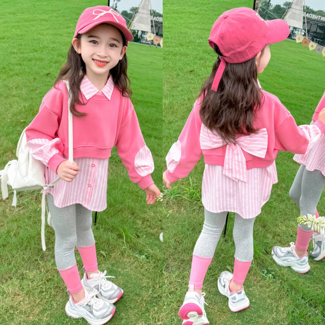 女童洋气秋装套装2025新款儿童韩版长袖衬衫卫衣加打底裤两件套
