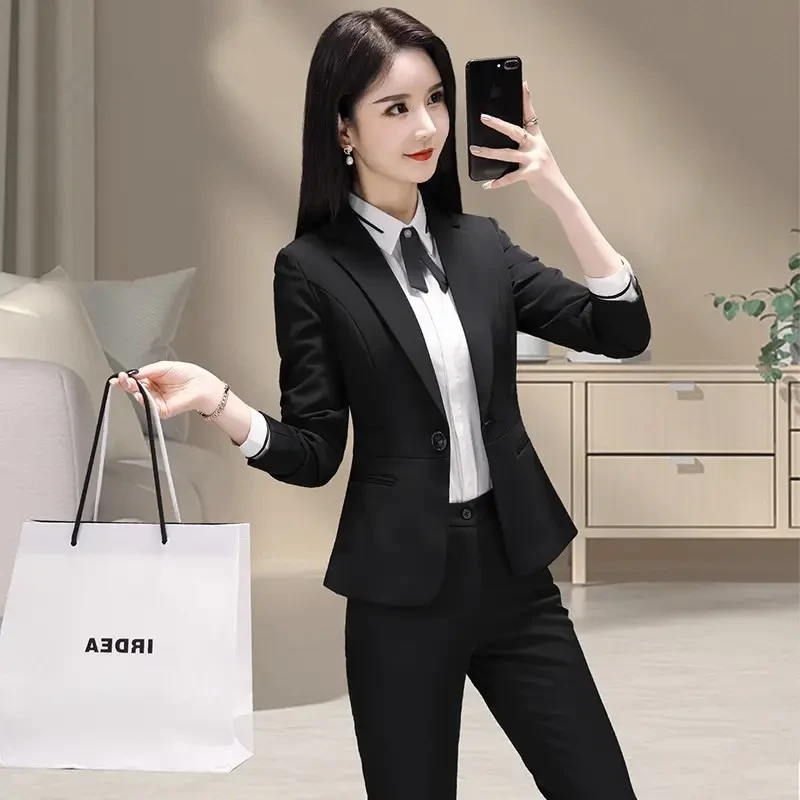 黑色西装套装女春秋气质职业装小个子面试正装酒店西服秋冬女装