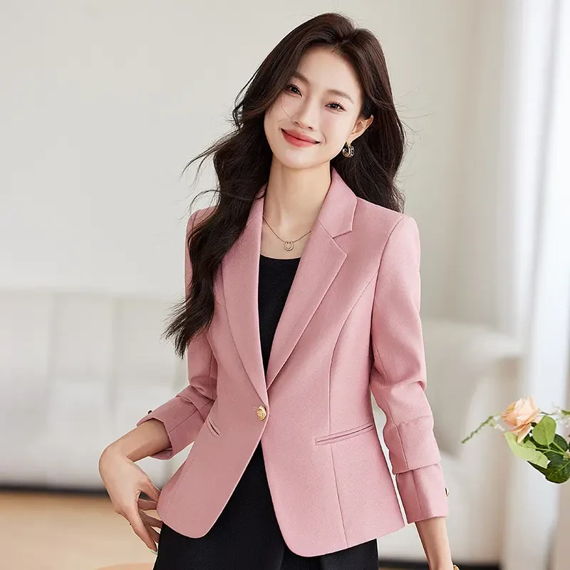 粉色小西装外套女春秋小个子2024新款今年流行气质休闲西服上衣