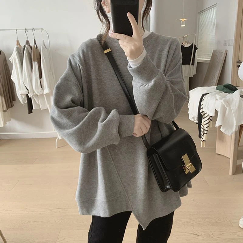 棉质不规则卫衣外套女春秋季新款宽松大码显瘦简约小众设计感上衣