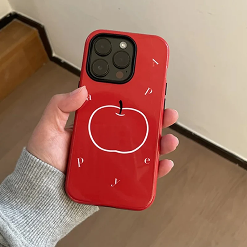 简约红苹果适用苹果16ProMax手机壳iPhone15/14二合一菲林壳13MY